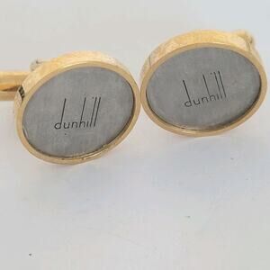 Dunhill D Cufflinks Gold Silver Tone Logo Round Designer Vintage Retro Bullet